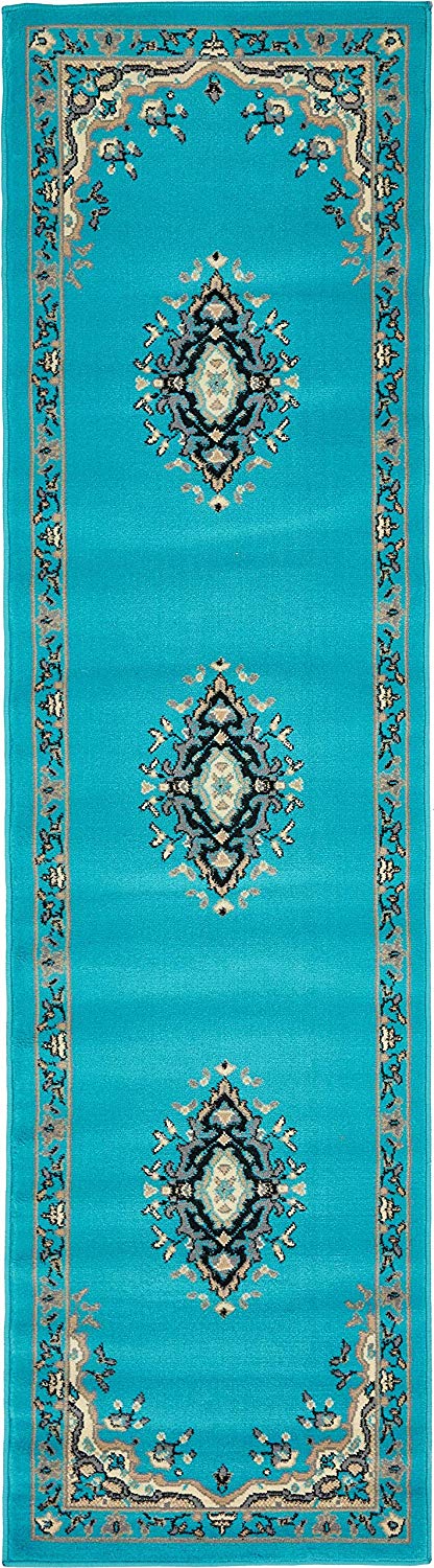 Traditional Turquoise Soft Area Rug