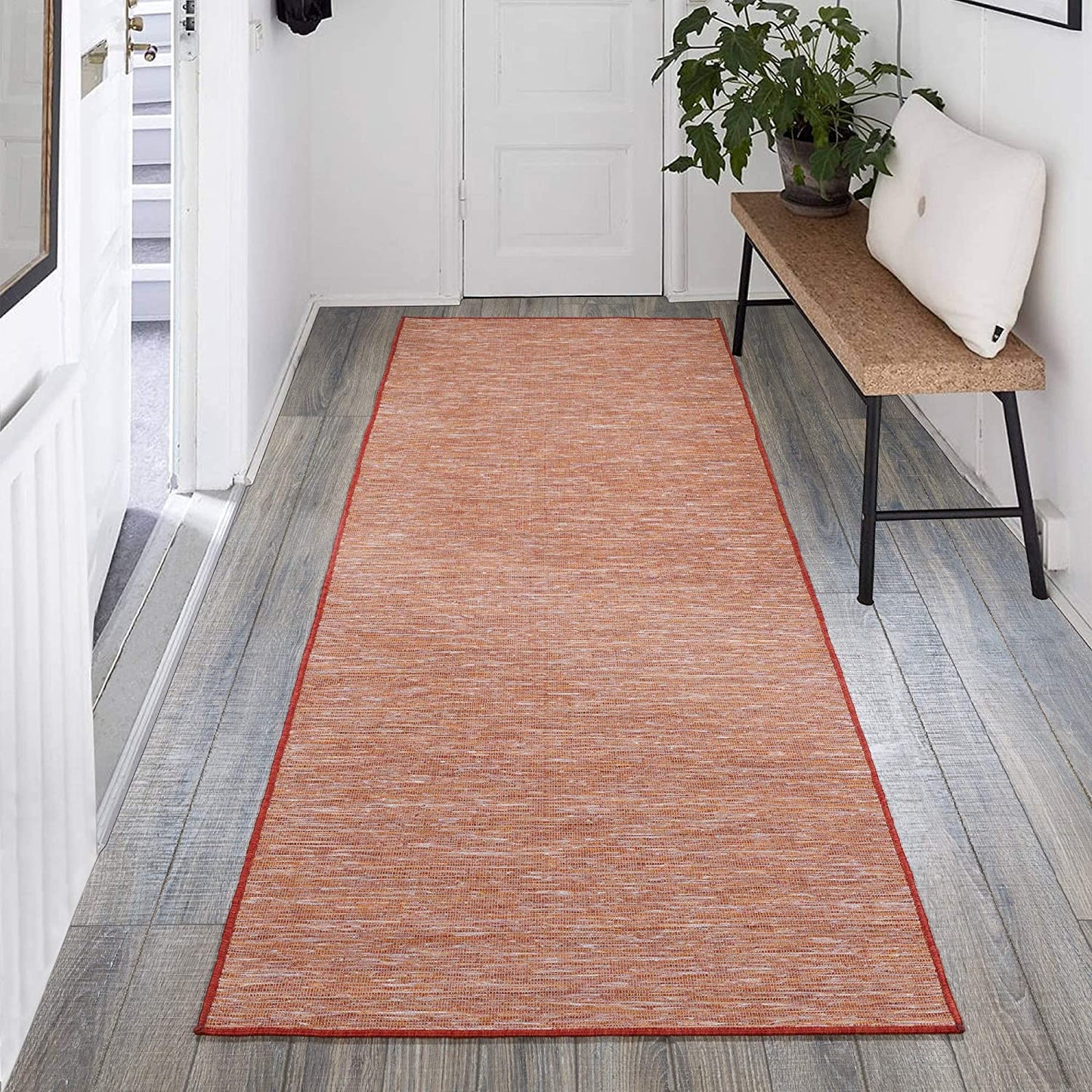 Sundance Collection Reversible Indoor & Outdoor Solid Design Runner Rug, Red/Orange