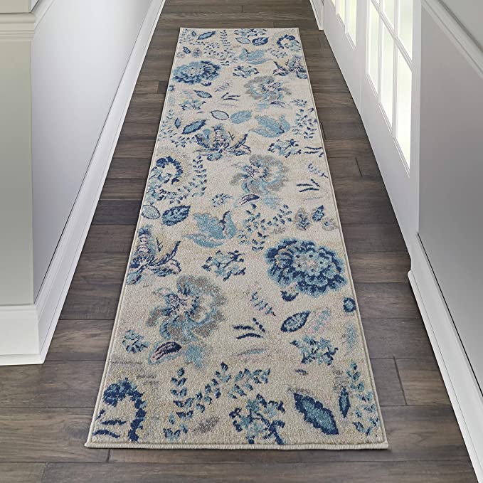 Tranquil Eclectic Floral Ivory/ Light Blue Area Rug