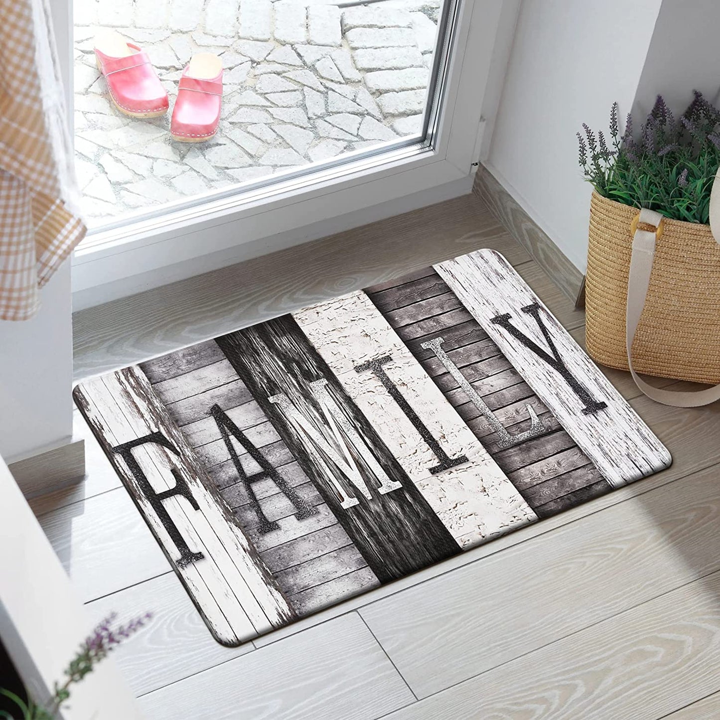 Anti Fatigue Waterproof Cushioned Black Set of 2, Non Skid Standing Mats with Kitchen Motto 17.3''x29''+17.3''x47''