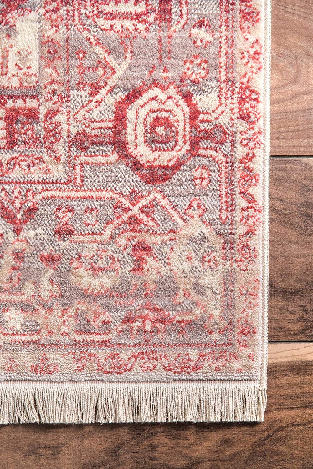 nuLOOM Ethel Medallion Fringe Area Rug, Red