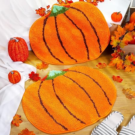 Non Slip Thanksgiving Pumpkin Shape Autumn Cute Orange Floor Mat (27.6 x 21.7 Inch)