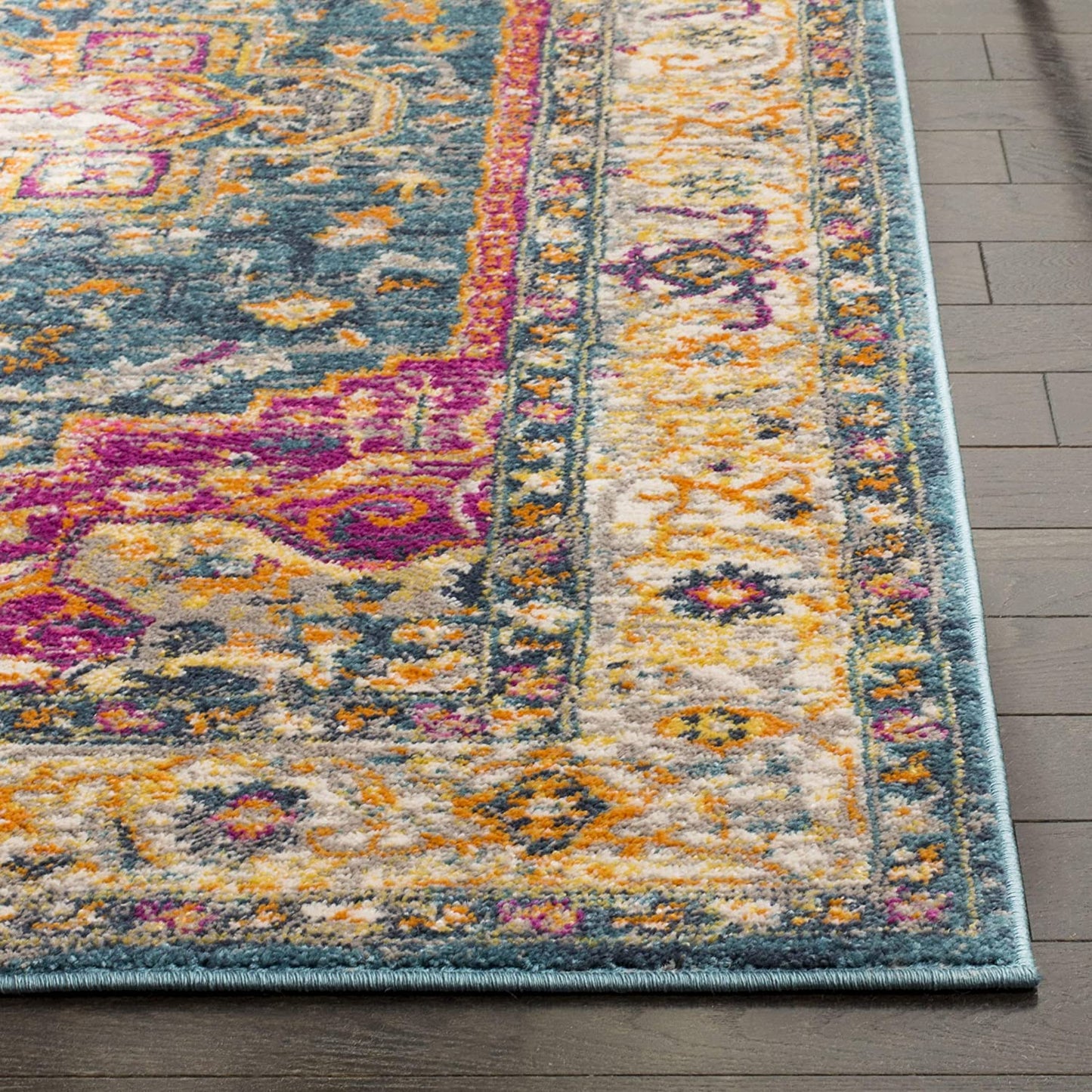 Madison Collection Boho Chic Medallion Distressed Blue / Multi