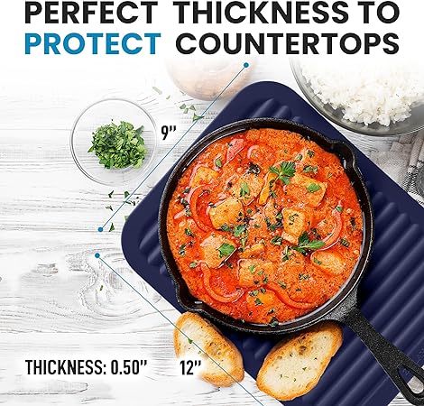 2 Pack (9"x12")Multi-Purpose & Versatile, Heat Resistant Silicone Trivets for Hot Pots and Pans - Black