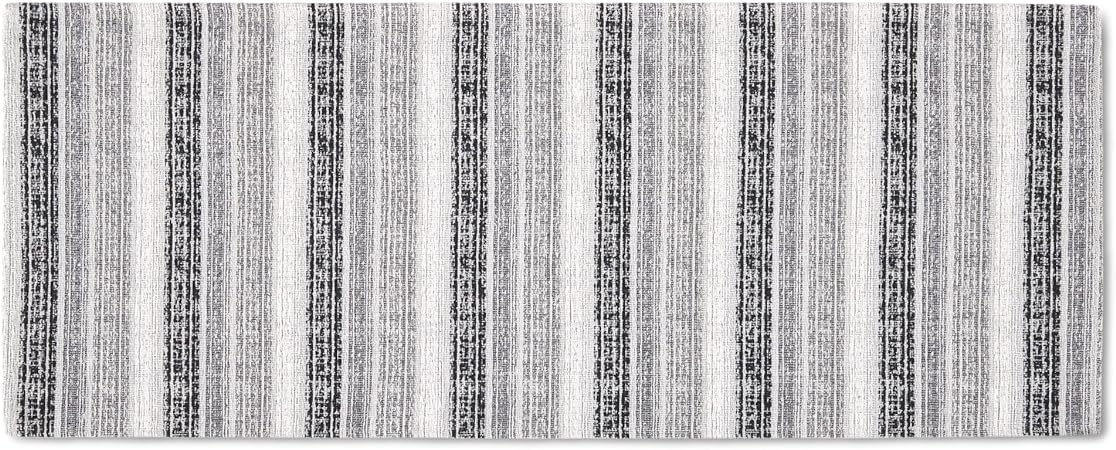 Stella Ticking Stripe Slip-Resistant Kitchen Mat Runner, Black/Grey/White, 20"x50"