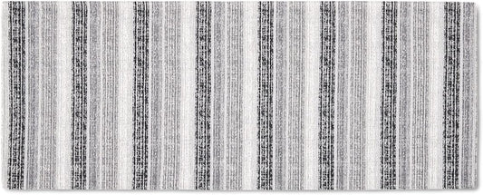 Stella Ticking Stripe Slip-Resistant Kitchen Mat Runner, Black/Grey/White, 20"x50"