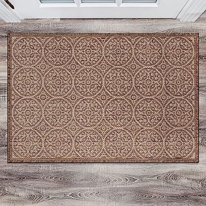 Capri Transitional Floral Circles Textured Flat Weave Easy Cleaning Outdoor Rugs - 2' x 3' Brown