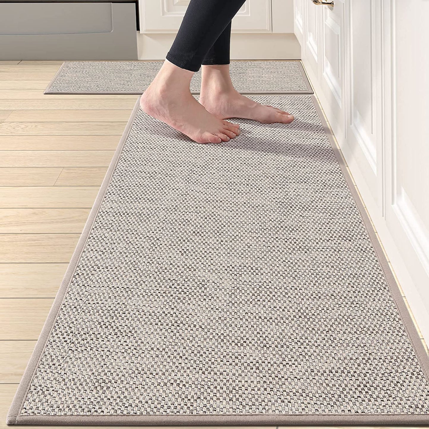 Non slip, washable, 2 PCS Woven Kitchen Rug Set of 2 - Khaki