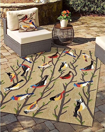 Frontporch Indoor/Outdoor Easy Care Invisible Zipper Hand Tufted Pillow- Birds Multi 18" x 18"