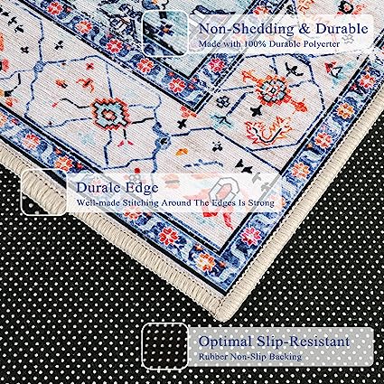 Non-Slip Distressed Vintage Persian Oriental, Small Accent Throw Low Pile Traditional Area Rug - 2' X 3'