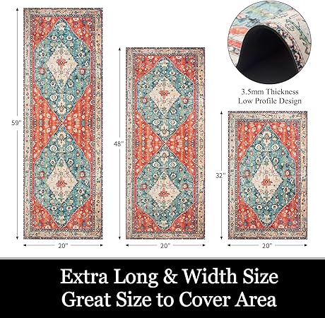 Boho Farmhouse Non Slip Washable Kitchen Area Rug Sets 3