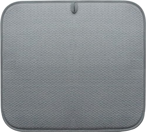 Absorbent, Reversible Microfiber Dish Drying Mat, 16 Inch x 18 Inch, X-Large, Gray