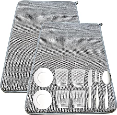 Absorbent Counertop, Thickened, Washable 2 Pack XXL Dish Drying Mats for Kitchen Counter, 24 x 17 inch