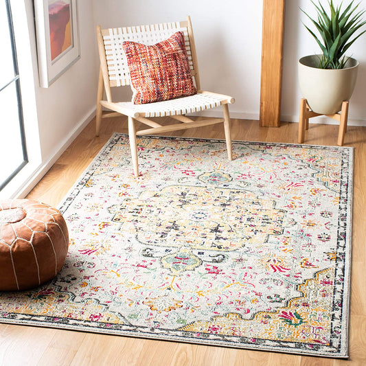 Boho Chic Vintage Medallion Distressed Area Rug, Grey/Gold
