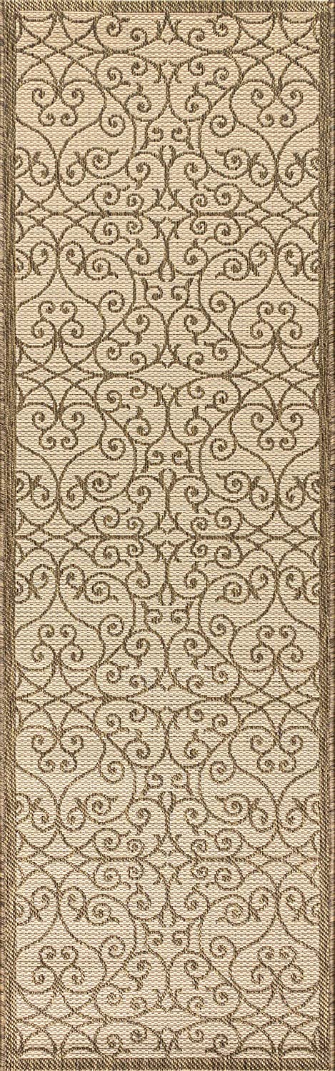 Madrid Vintage Filigree Textured Weave Indoor/Outdoor Beige/Brown Area Rug