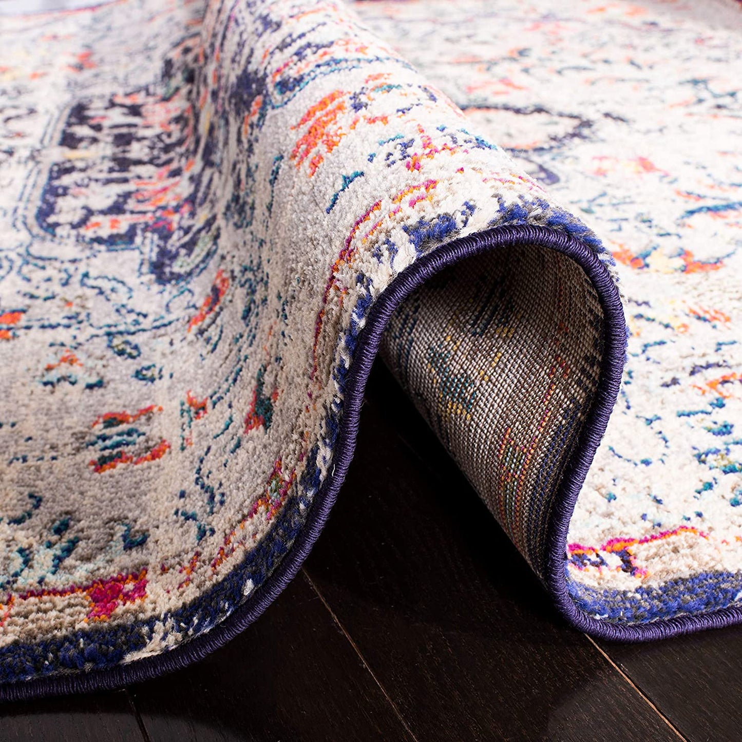 Madison Collection  Boho Chic Medallion Distressed Non-Shedding Stain Resistant Living Room Bedroom Area Rug Beige / Black