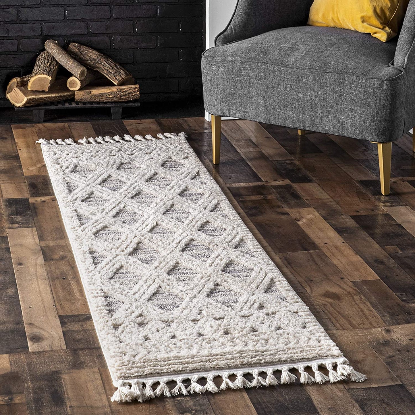 nuloom Ansley Soft Lattice Textured Tassel Area Rug Beige