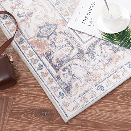 Persian Brick Red Vintage Foldable Thin Floral Print Floor Cover Retro Accent Rug