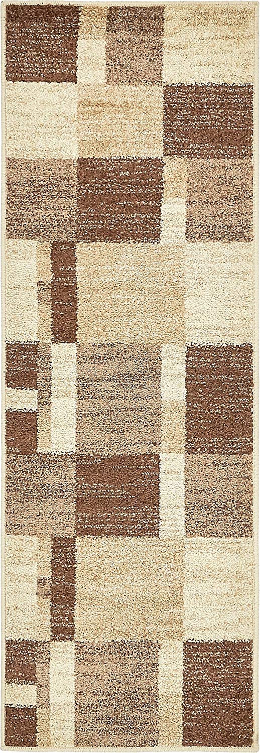 Warm Toned Checkered Beige Light Brown Area Rugs