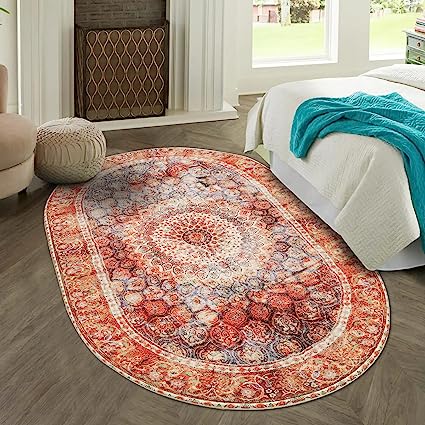 Washable Persian Distressed Doormat Faux Wool Bohemian Entryway Rug