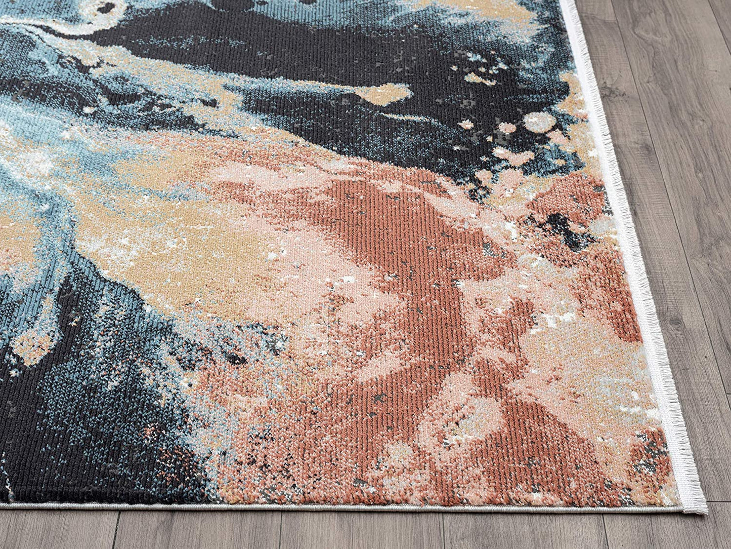 Orange, Blue & Cream Watercolor Design Area Rug, Azure Collection Contemporary