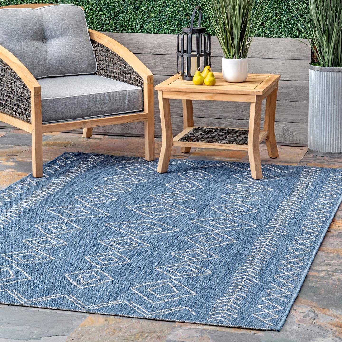 Moroccan Tribal Accent Blue Indoor/Outdoor Area Rugs - Durable/Easy Maintenance