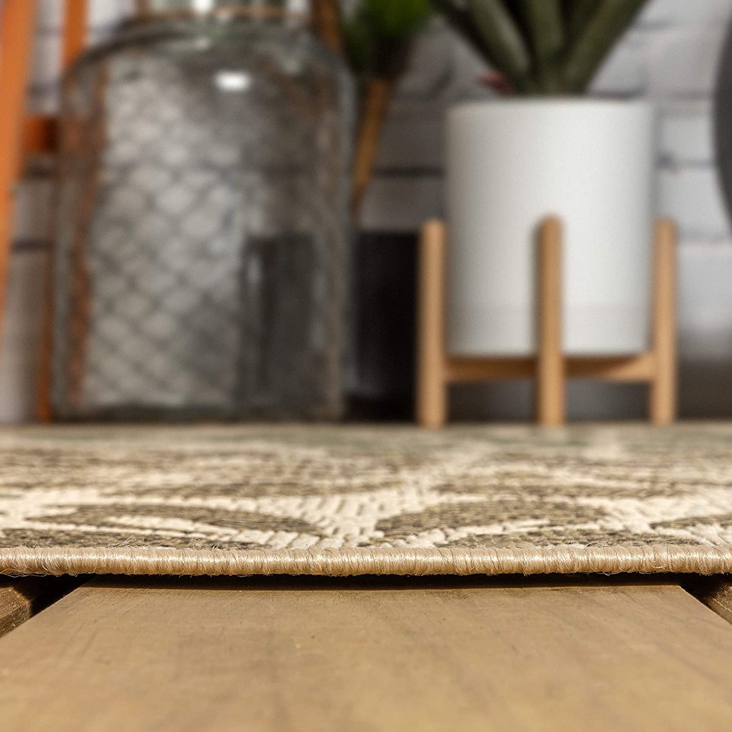 Floral Indoor Outdoor Area Rug, Sage/Brown
