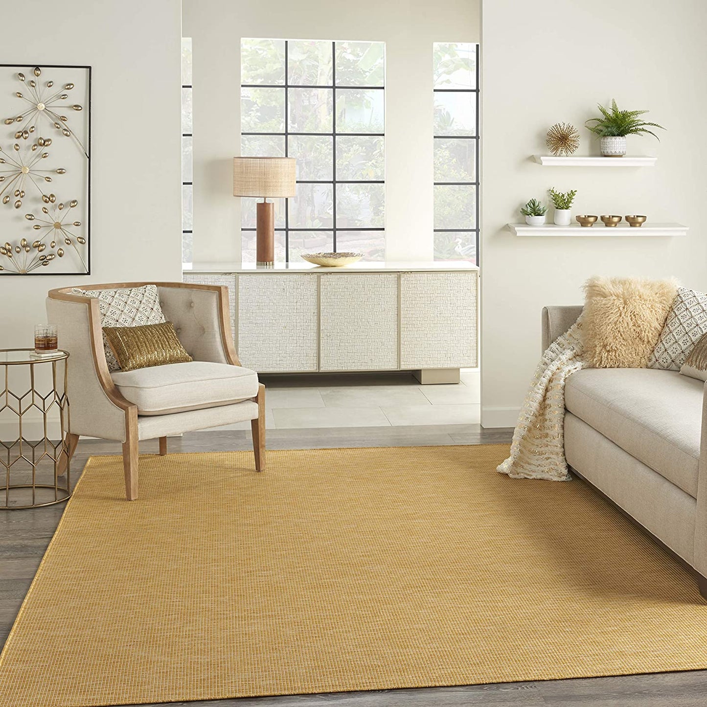 Flat-Weave Indoor/Outdoor Yellow SWwoft Area Rug
