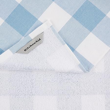 Stripe Gingham Dual Purpose Kitchen Towel 3-Pack Set, Blue Velvet, 16"x28"