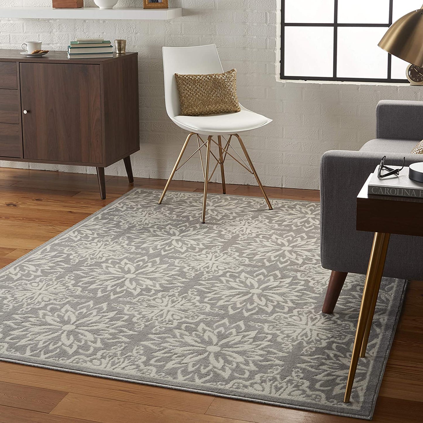 Transitional Floral Ivory/Grey Area Rug