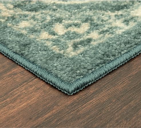 Pelham 2-Piece Non Slip Machine Washable Traditional Vintage Throw and Runner Floor Carpet, 17"x24" + 17"x48", Blue/Grey