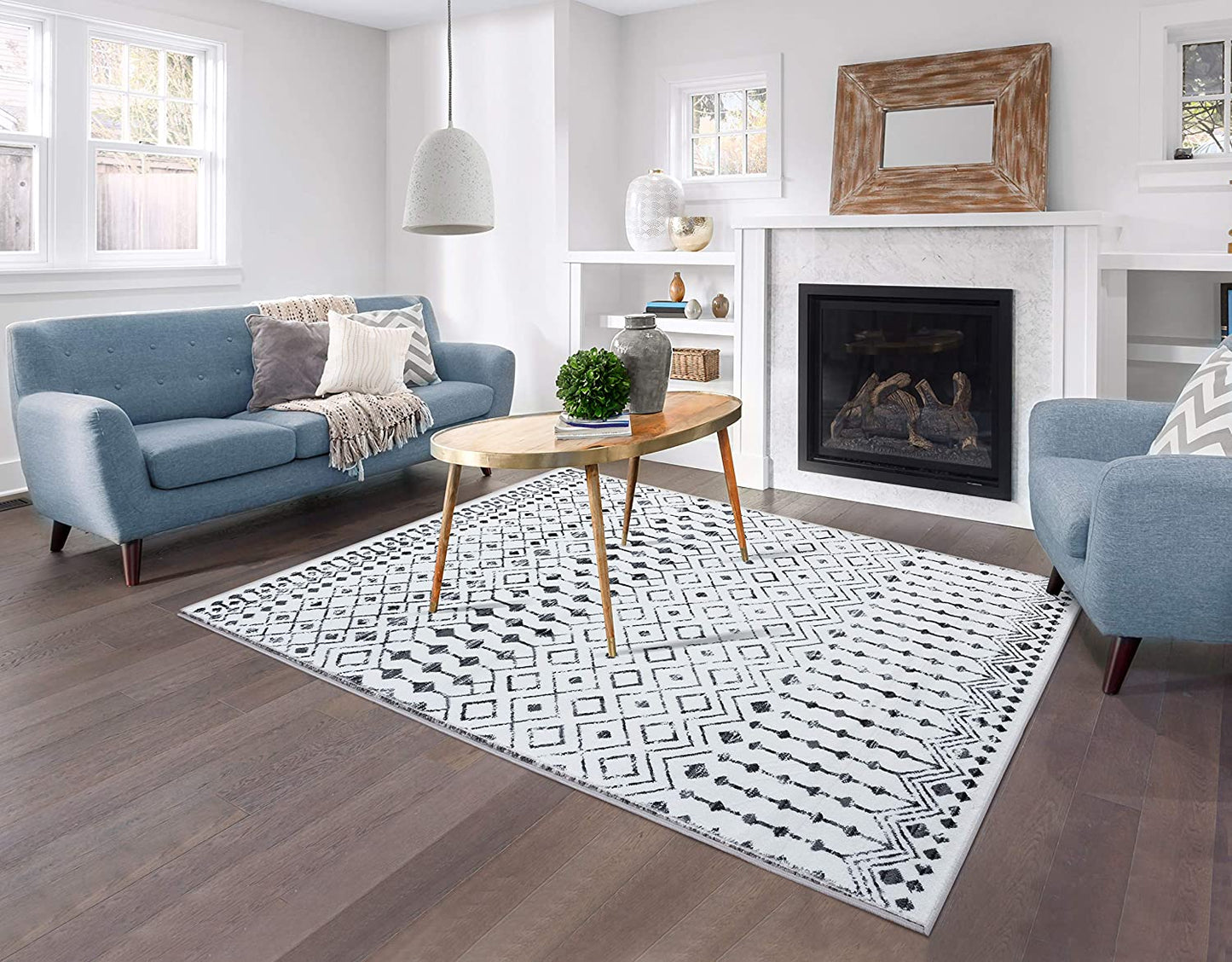 Magnolia Moroccan Grey Off White Abstract Area Rug