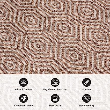 Palmaria Modern Geometric Textured Flat Weave Easy Cleaning Outdoor Rugs