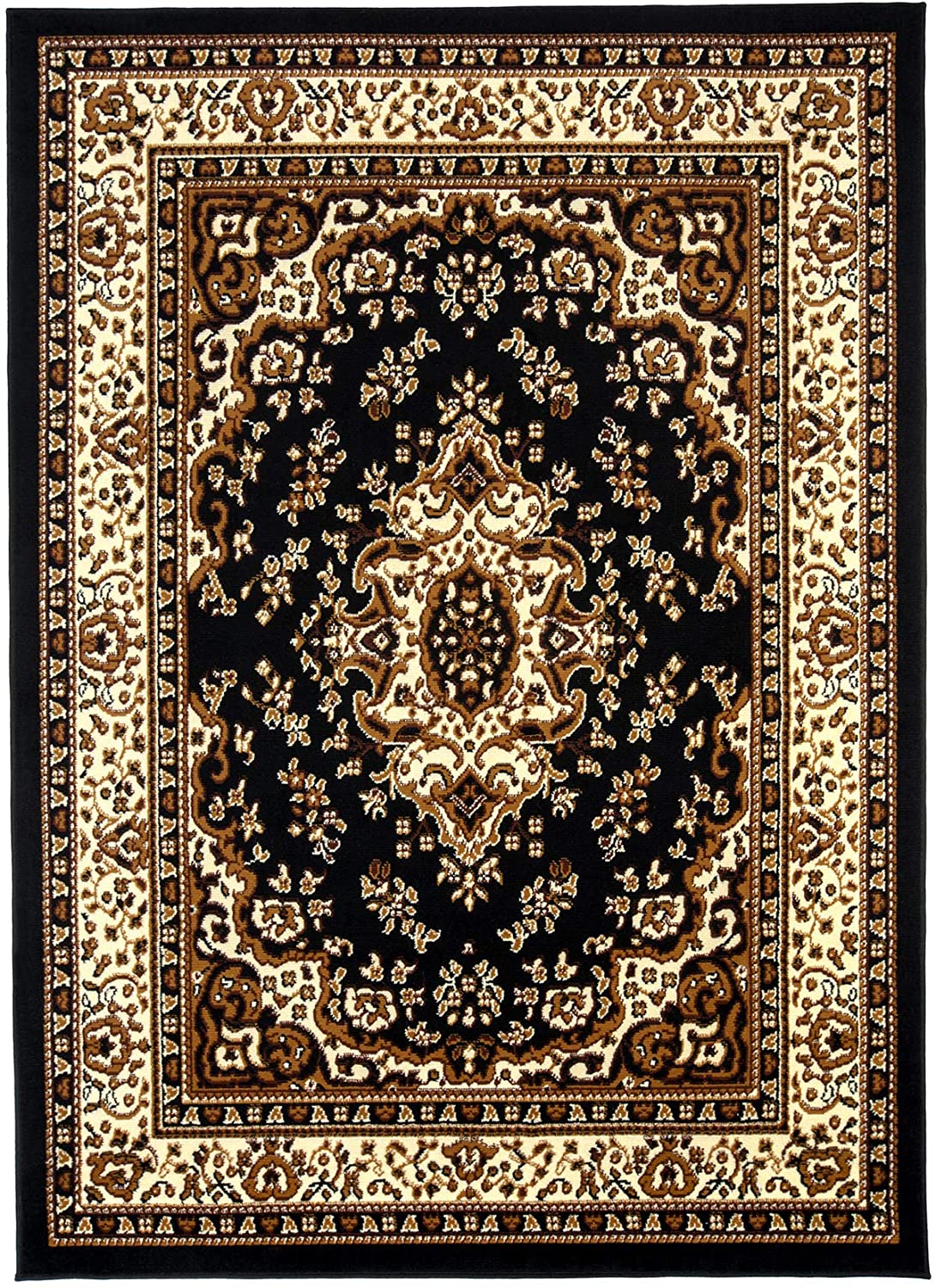 Kashan King Oriental Indoor Area Rug Black and Beige