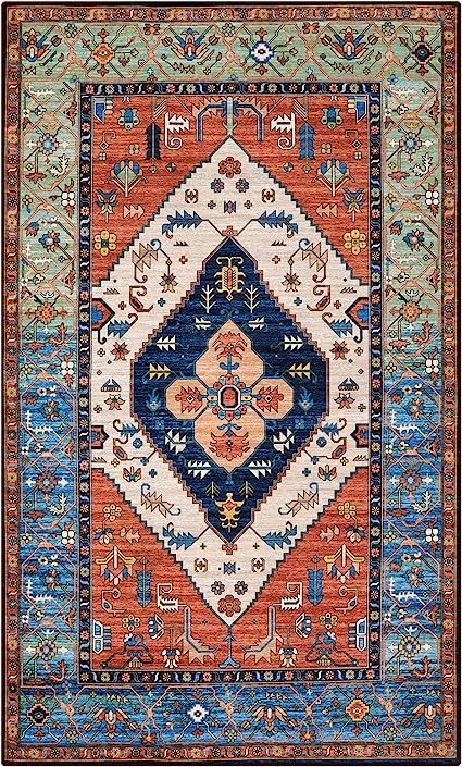 Non-Slip Distressed Vintage Persian Oriental, Small Accent Throw Low Pile Traditional Area Rug - 2' X 3'