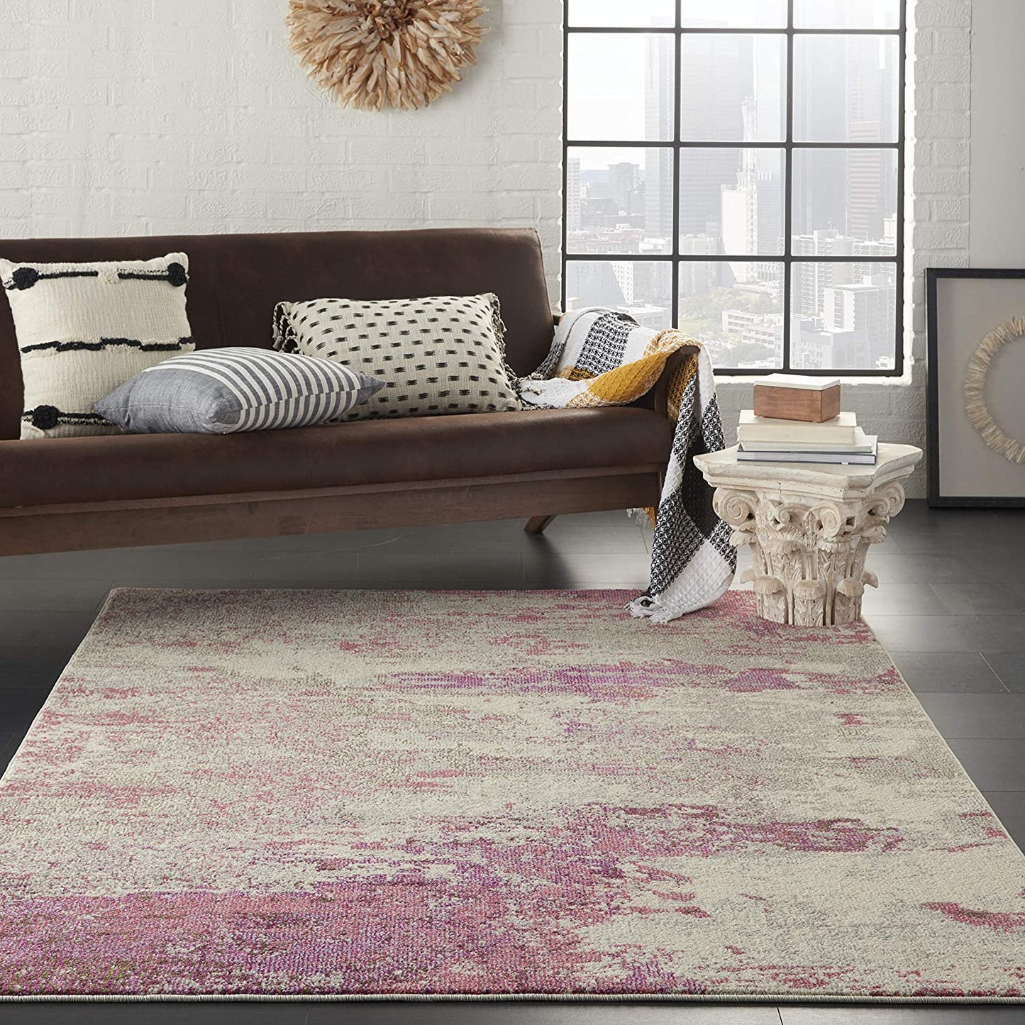 Modern Abstract Area Rug Ivory/Pink,