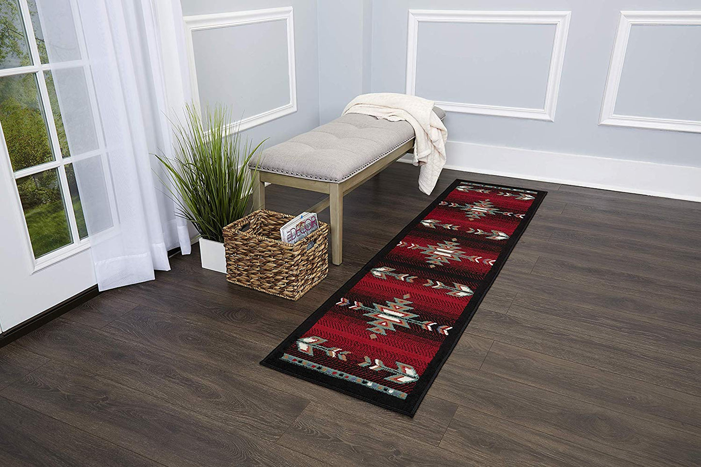 Southwest Black Red Ivory Low Pile Area Rugs