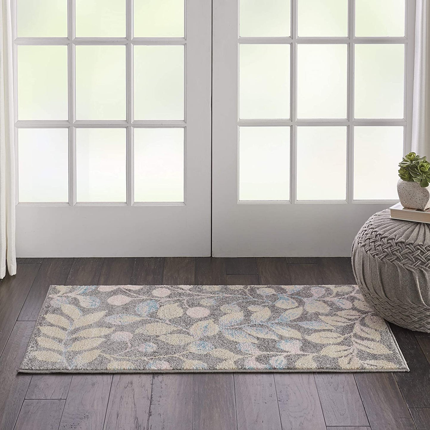 Tranquil Contemporary Botanical Grey/Beige Soft Area Rug