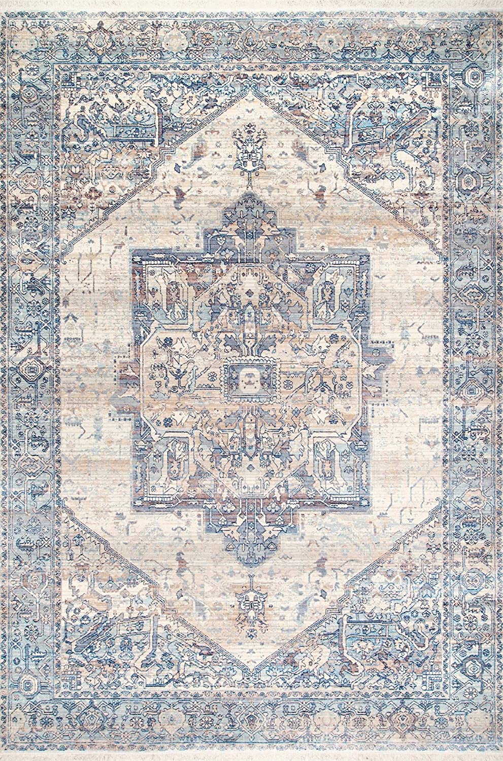 Medallion Fringe Soft Area Rug Light Blue