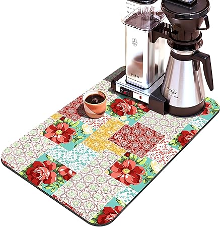 Accessories for Countertop Pioneer Flower Absorbent Hide Stain Rubber Backed Dish Drying Mats, (20x12in)