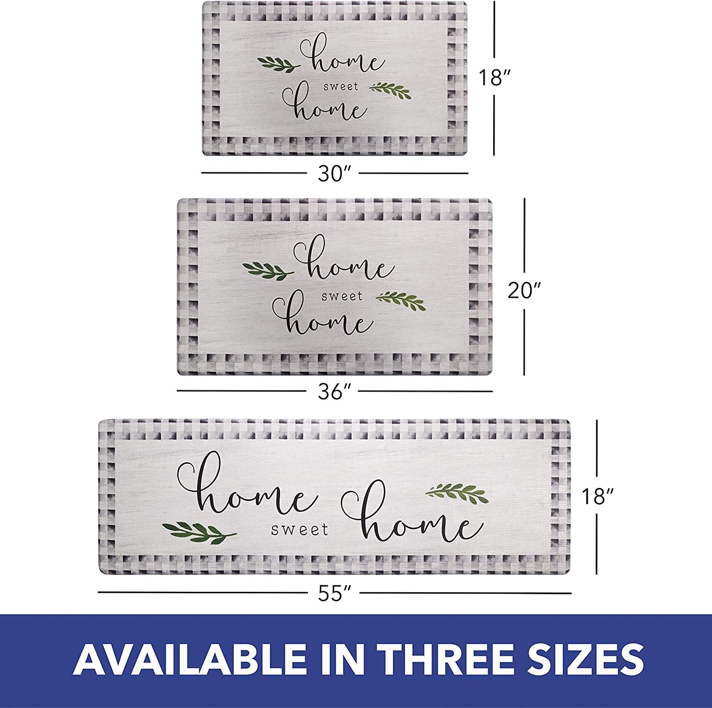 Cozy Living Anti Fatigue, Home Sweet Home Themed Cushioned, Non Slip, Easy Wipe Clean, 1/2 Inch Thick , Kitchen Runner Rug Mat - 18" x 30", Grey