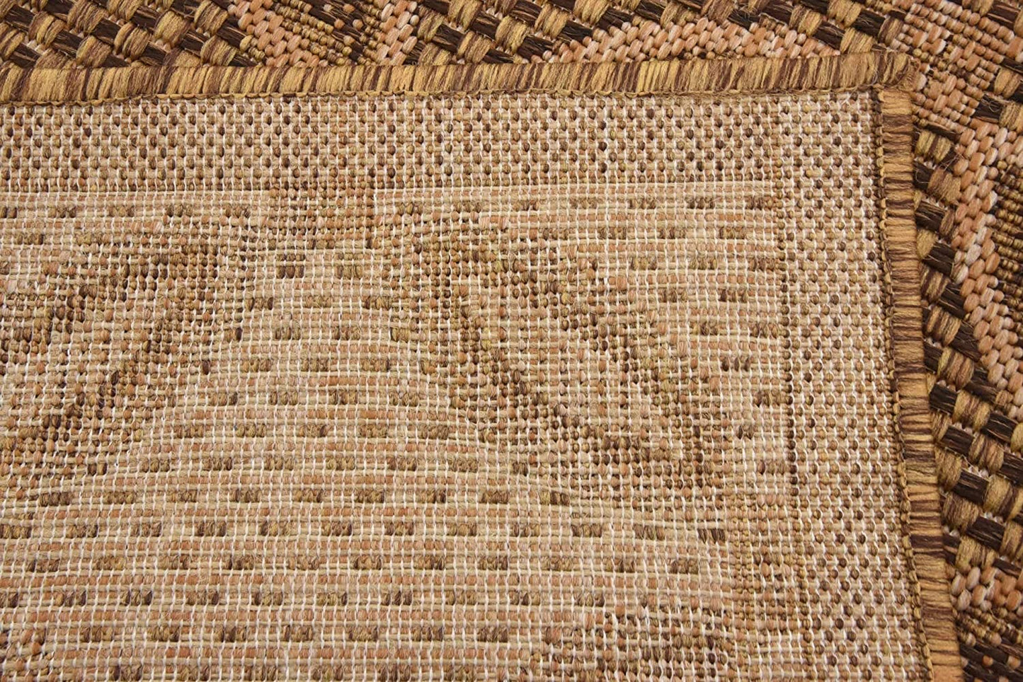 Trellis Geometric Border Indoor/ Outdoor Flat Weave Light Brown/ Brown