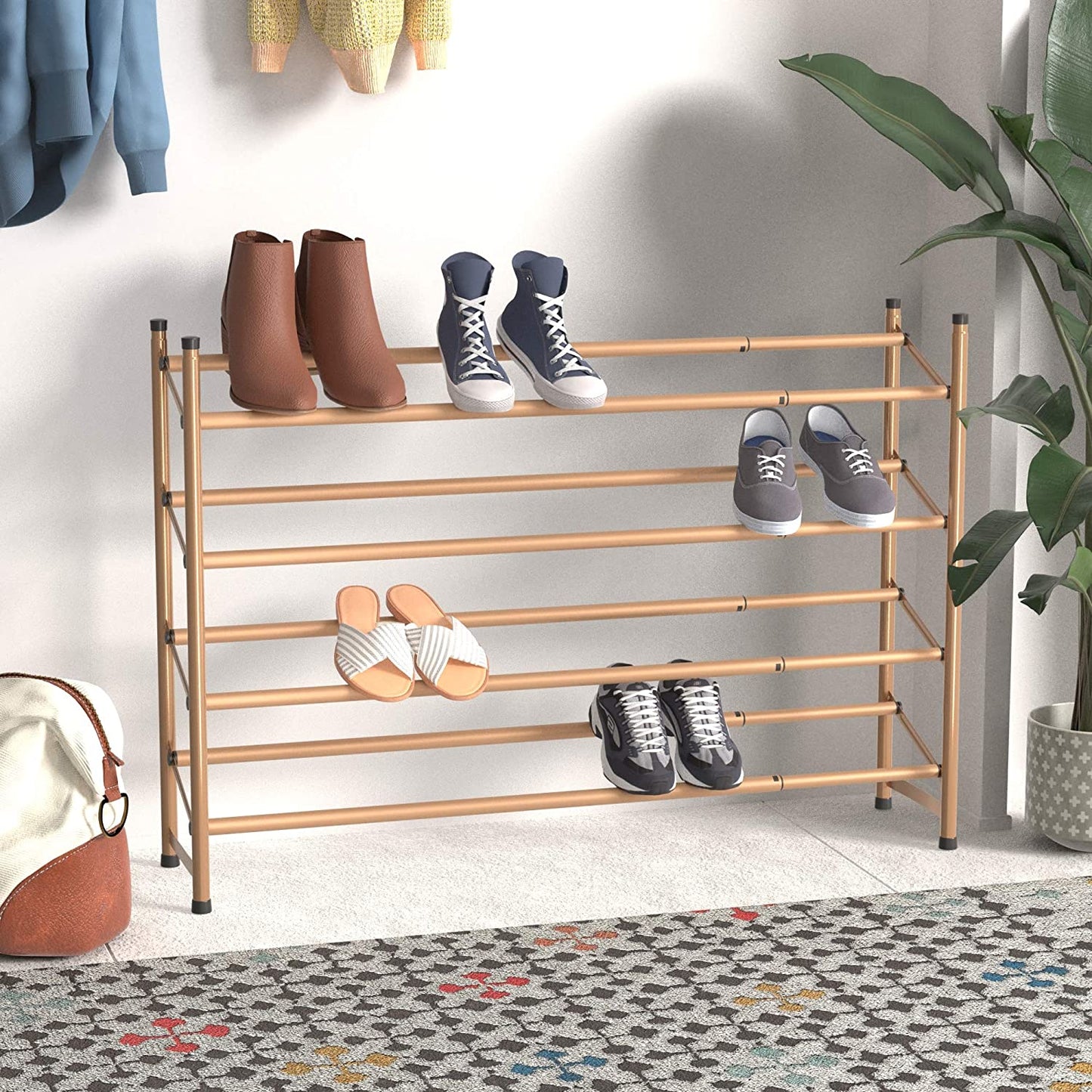 Easy Assemble Shoe Rack - 4-Tier, Rose Gold