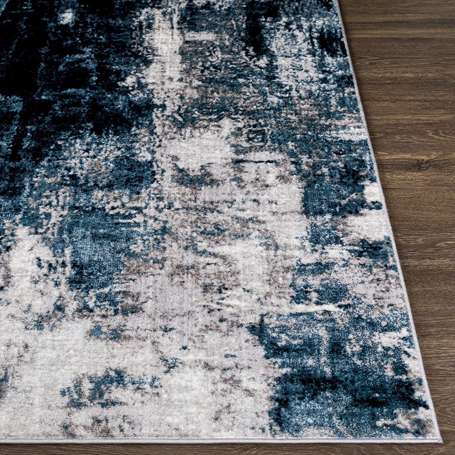 Modern Abstract Area Rug, Black/Navy