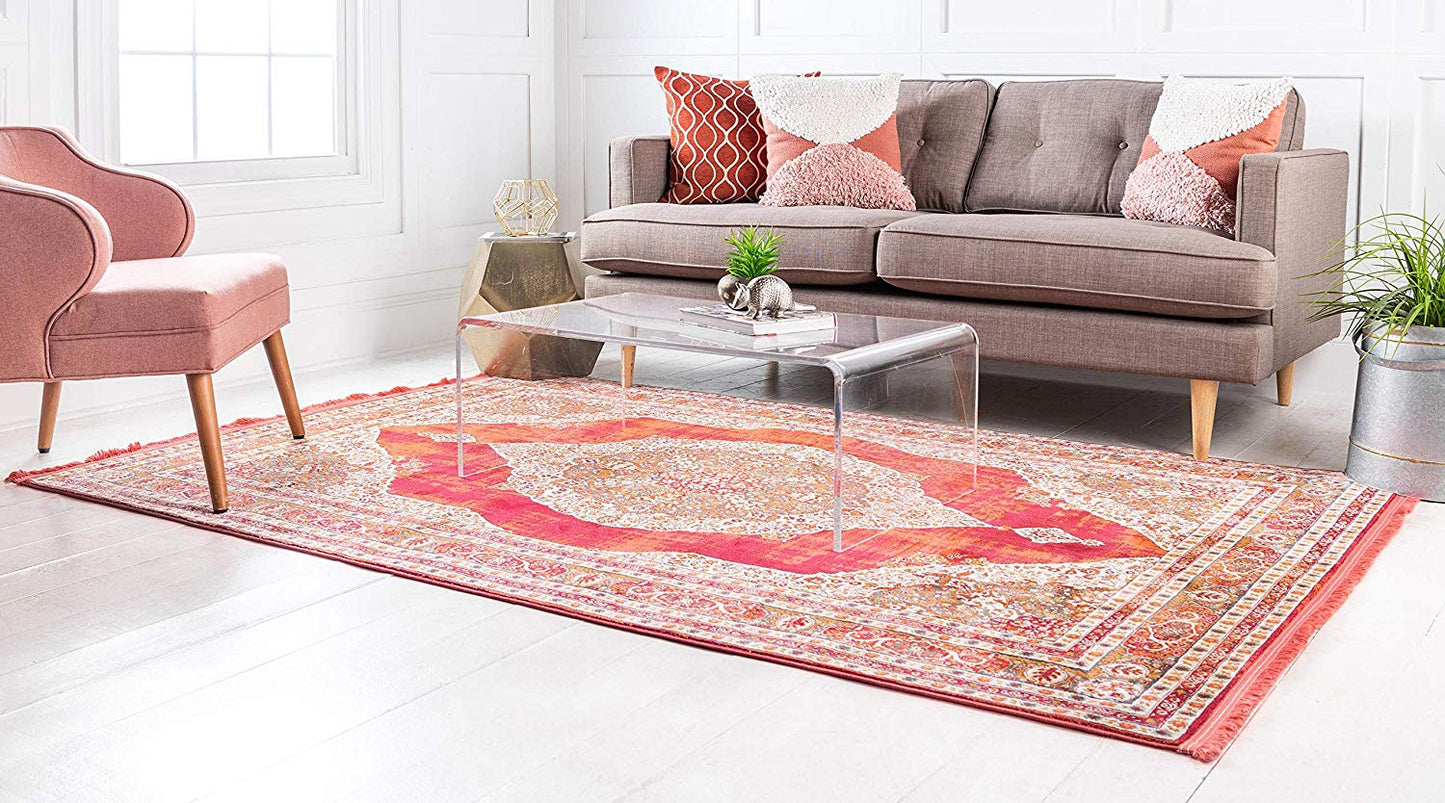 Vintage Traditional Red Ivory Terracotta Area Rugs