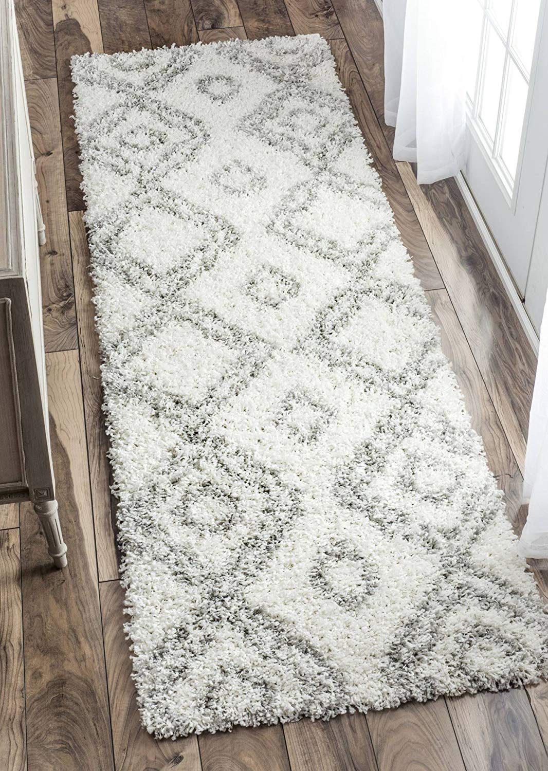 Premium White Grey Trellis Soft Plush Shag Area Rug