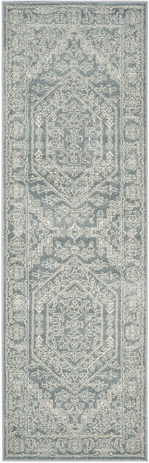 Oriental Vintage Distressed Medallion Slate/Ivory Soft Area Rug