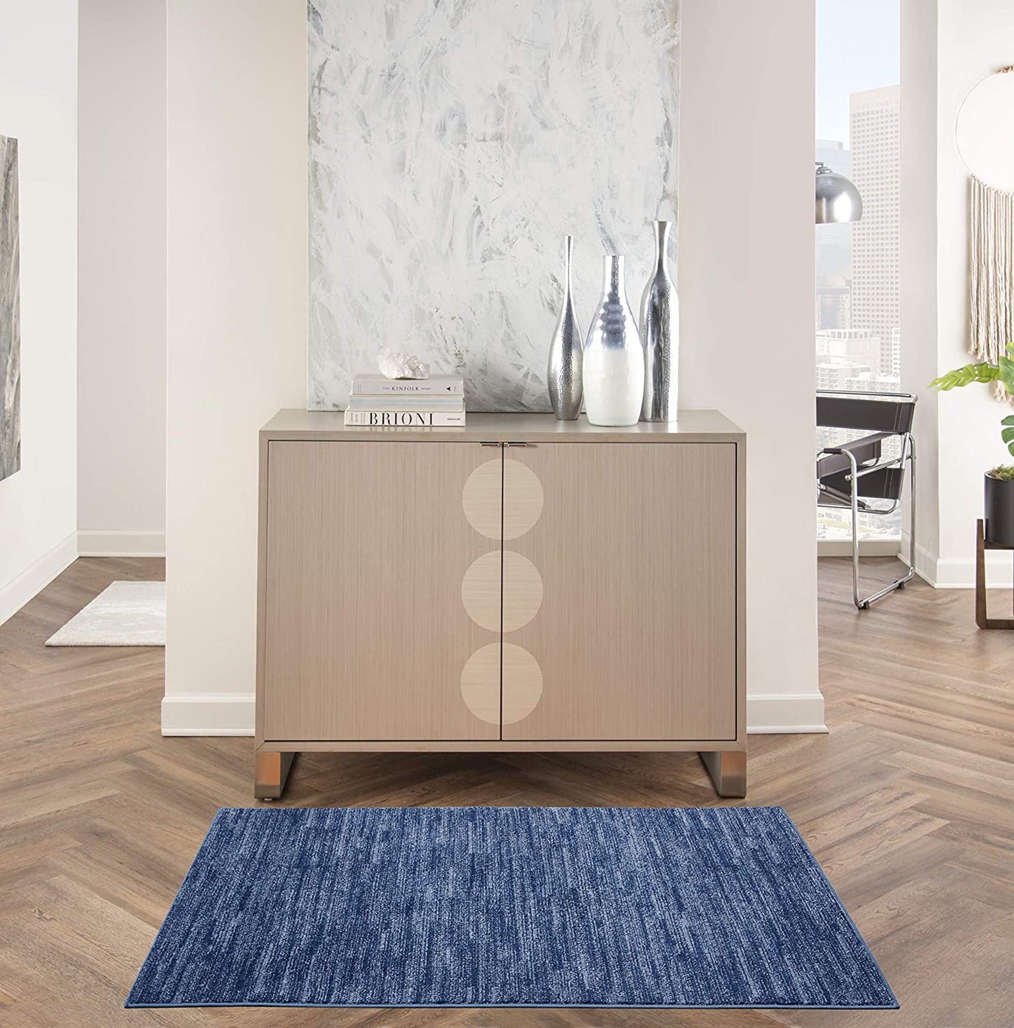 Solid Contemporary Navy Blue Indoor/Outdoor Area Rug