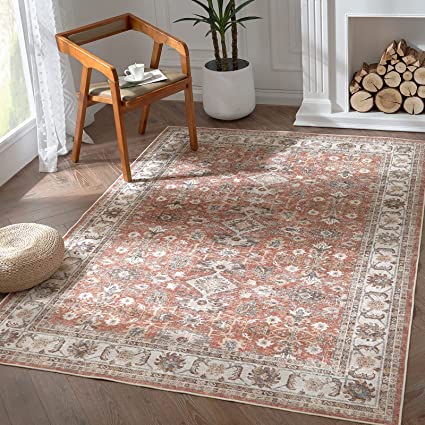 Brick Red Vintage Persian Traditional Area Rug