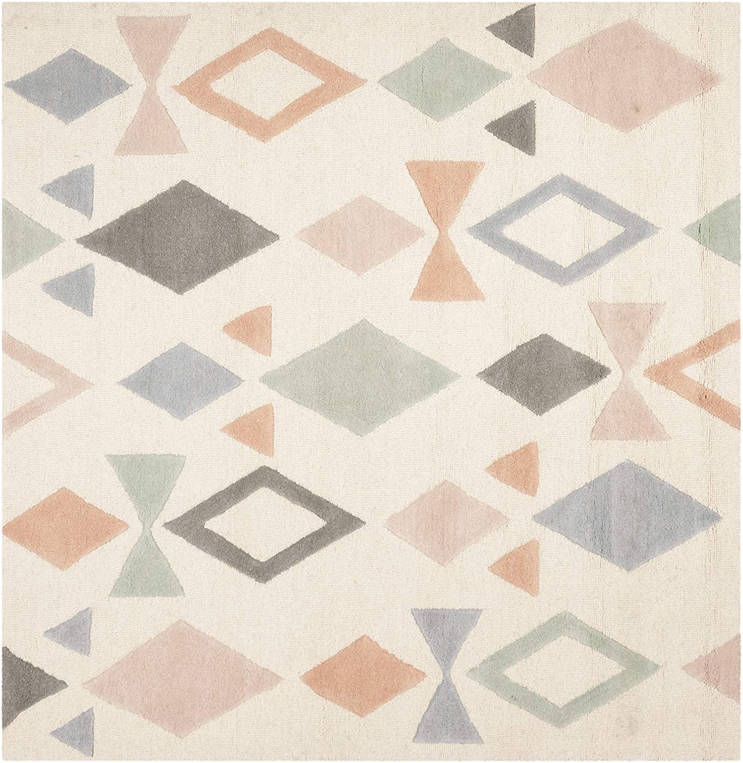 Kids Collection Handmade Geometric Wool Area Rug Ivory / Multi